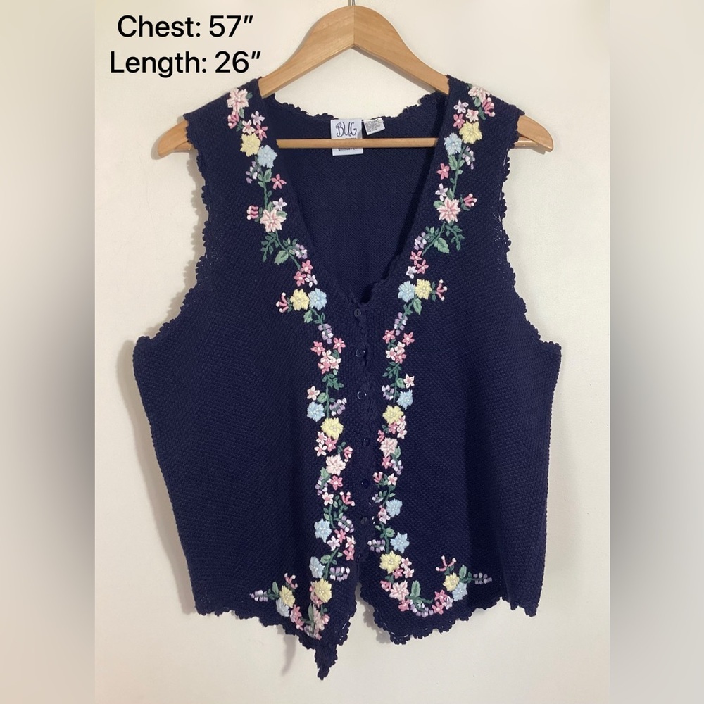 Vtg Embroidered Floral Knit Sweater Vest 18/20 Grannycore Cottagecore Coquette - Picture 5 of 14
